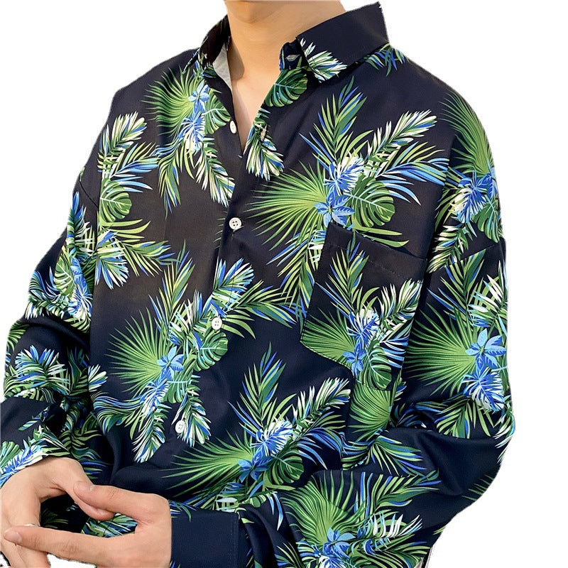 Camisa casual floral de manga larga para hombre.