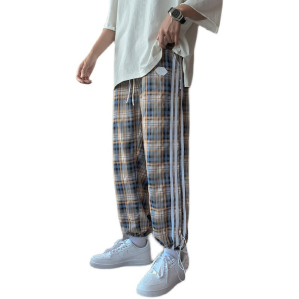 Plaid Trousers Men's Loose-fitting Casual Pants Summer Thin Style