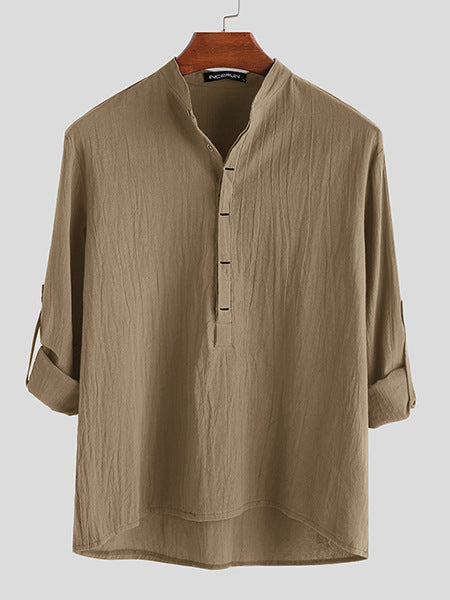 Camisa de manga larga de algodón y lino Door Tube Jujube