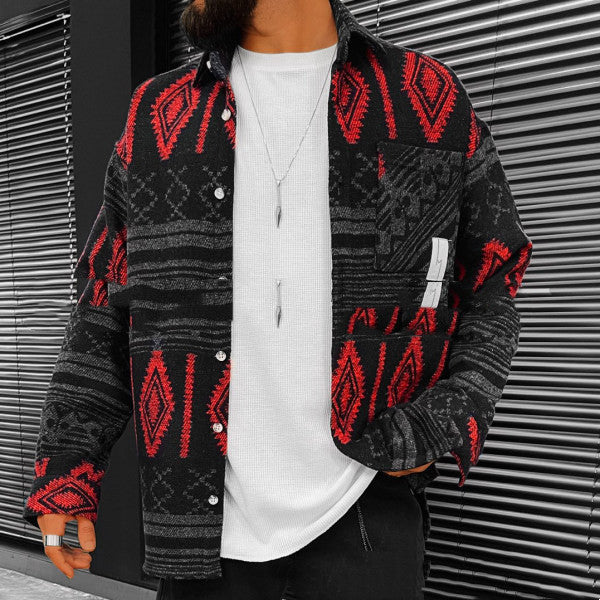 chaqueta camisera informal con estampado étnico retro para hombre