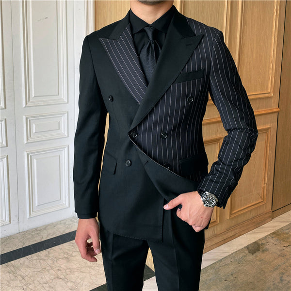 Blazer de traje con doble botonadura a rayas británicas para hombre