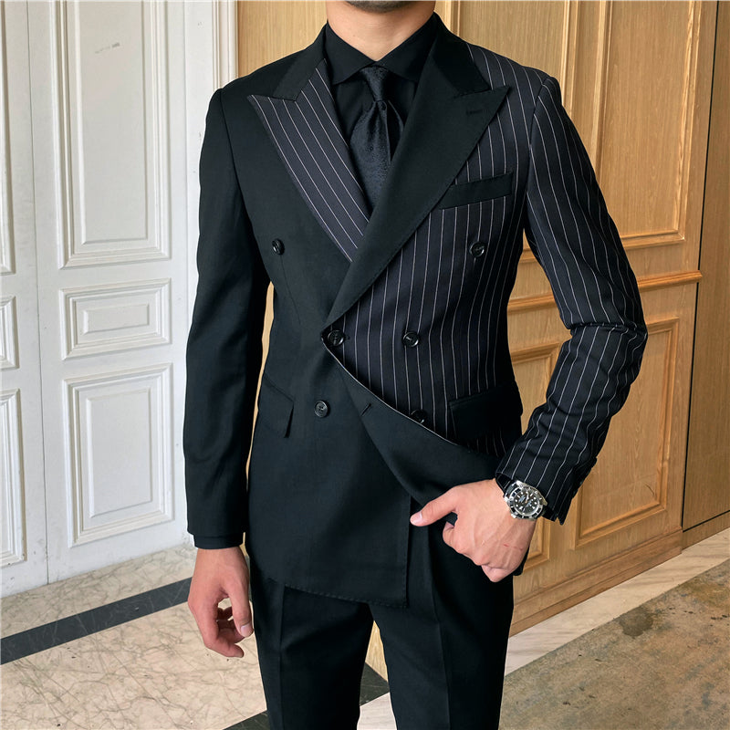 British Striped Double Breasted Suit Blazer Men