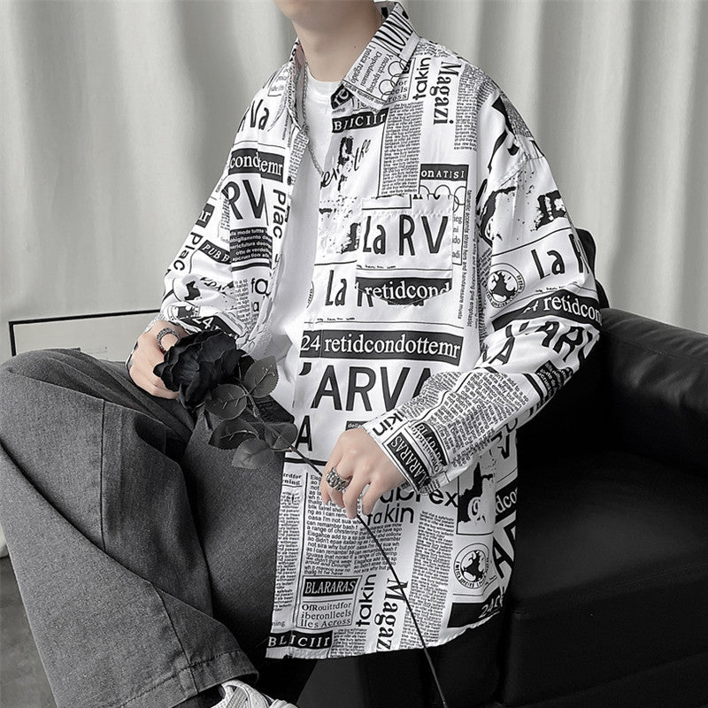 Camisa de manga larga informal holgada estampada para hombre