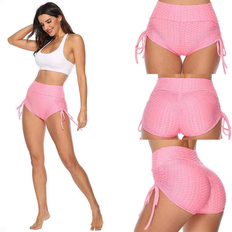 Pantalones de yoga ajustados con costuras sexy Pantalones cortos con lazo de tres puntos