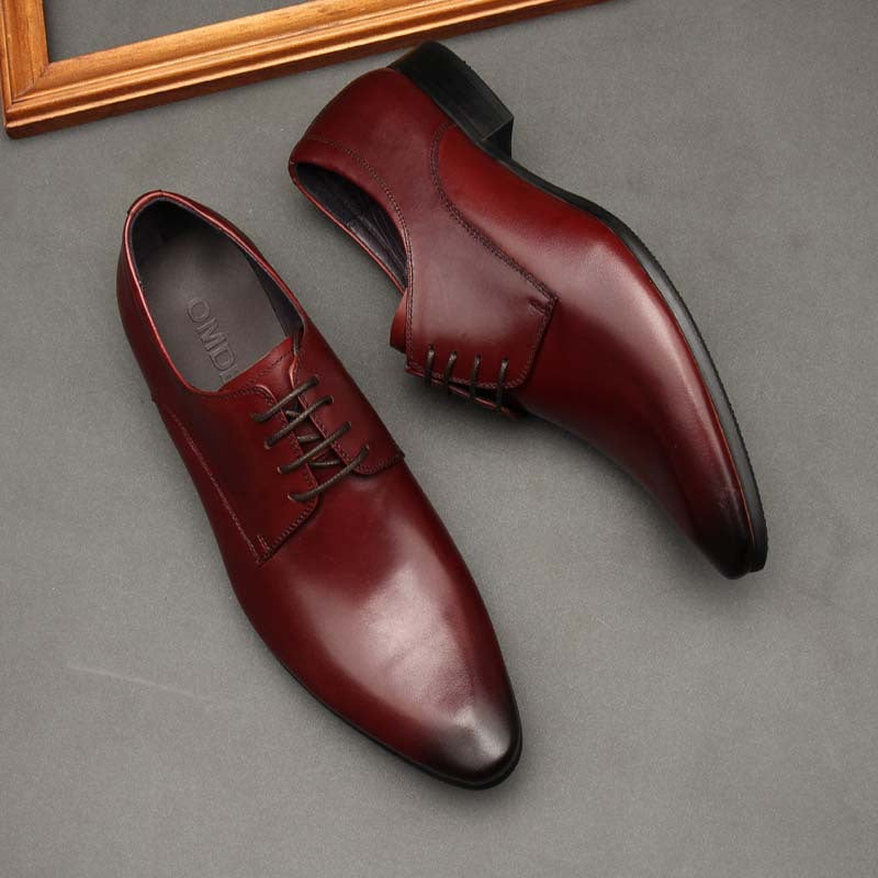 Pointed Toe Men's Shoes British Business Suits Lace Up Black Leather Shoes