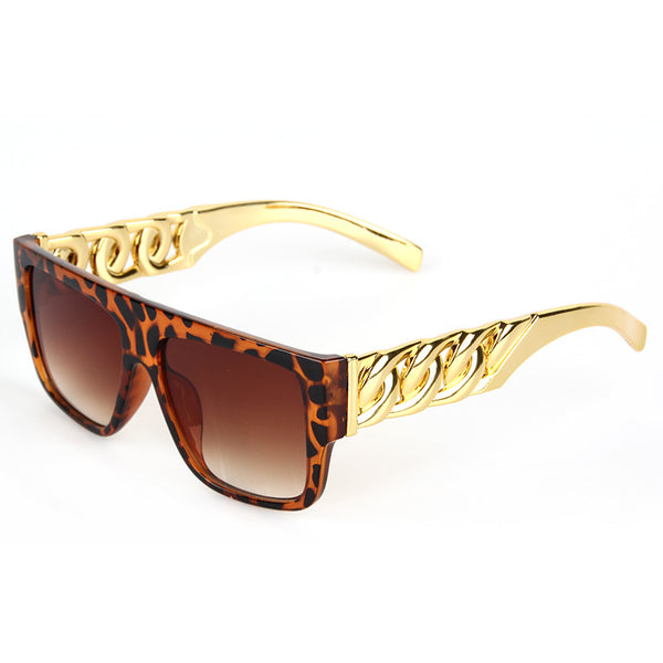 Big Gold Chain Gold Plated Twist Legs Punk Glasses Tyrant Sunglasses