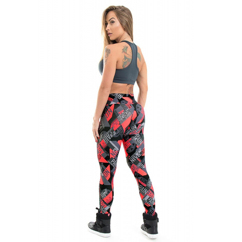 sexy color matching printed hollow sports leggigns pants