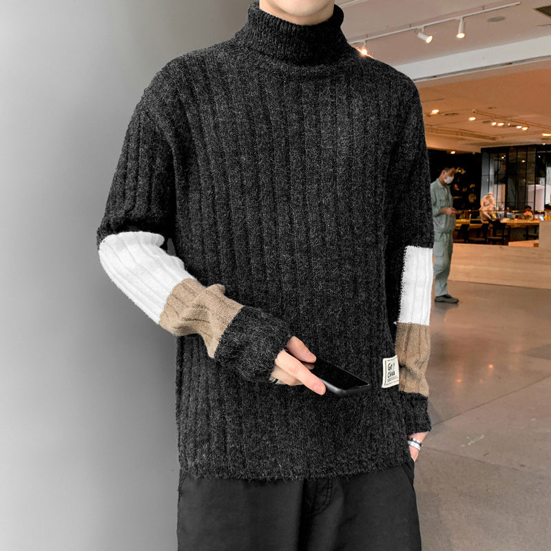 New Men's Casual Long Sleeved Sweater Loose High Neck Sweater