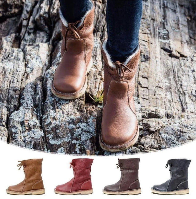 Botas con cordones de felpa de piel de invierno para mujer 