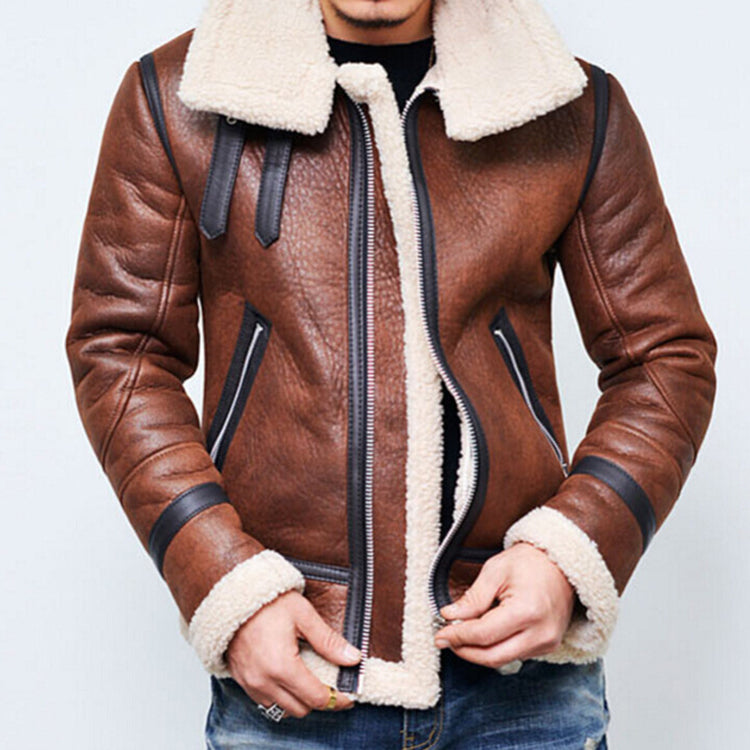 Warm Fur Liner Lapel Leather Jacket