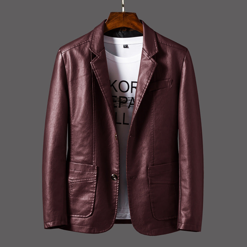 Leather Men's Autumn And Winter Jacket Thin Lapel