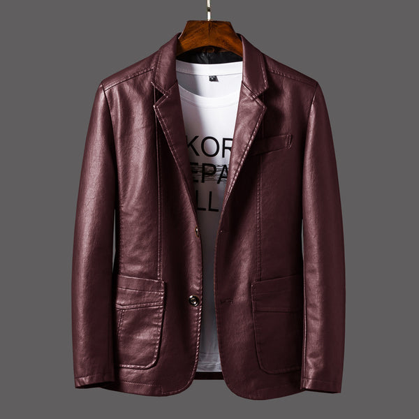 Chaqueta de cuero para hombre de otoño e invierno con solapa fina