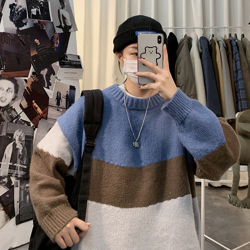 Men's Striped Sweater Men's Loose-fitting Sweater