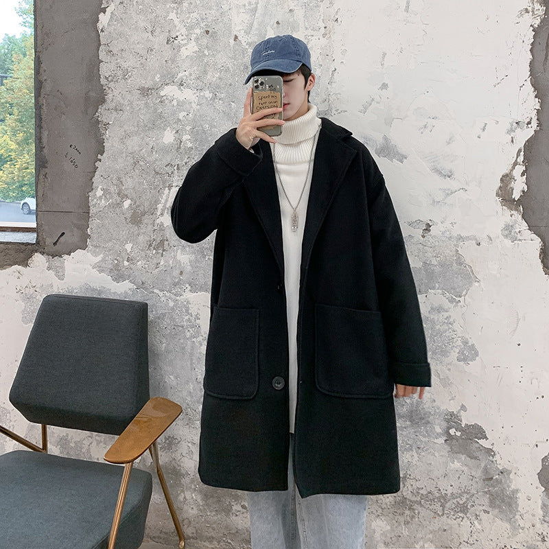 Abrigo de lana grueso de longitud media para hombre de moda