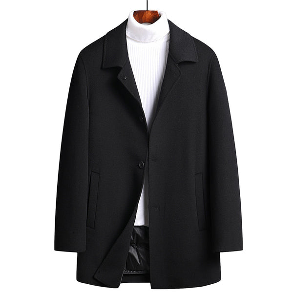 Thickened double-sided woolen coat with down liner for men