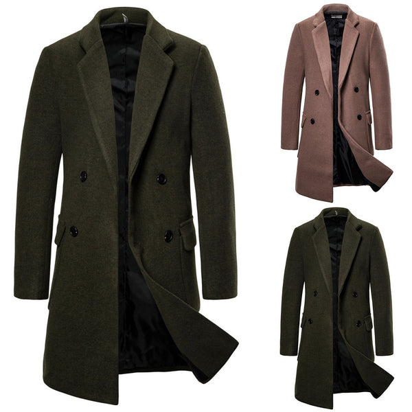 Double-breasted casual woolen trench coat