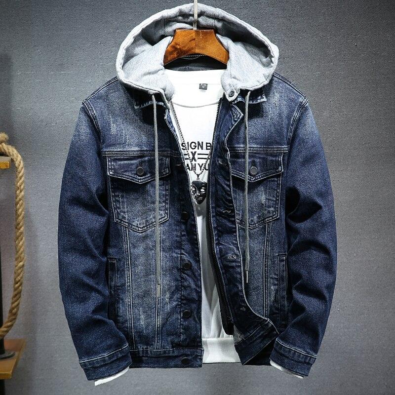 Thick hooded denim jacket men