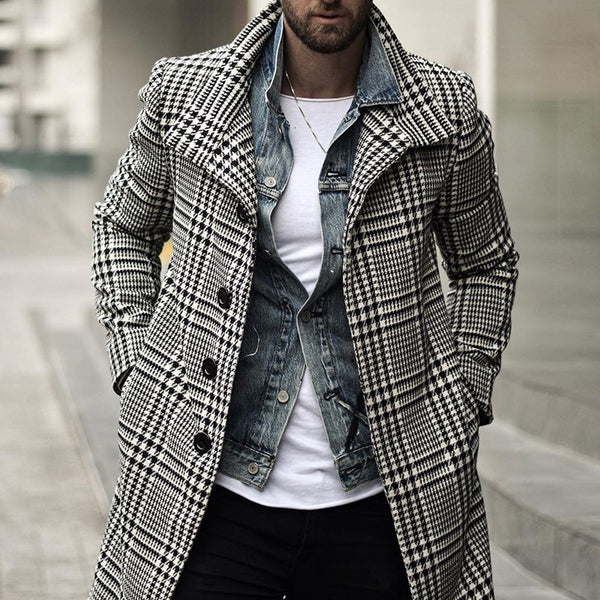 Plaid Lapel Single-breasted Mid-length trench Coat
