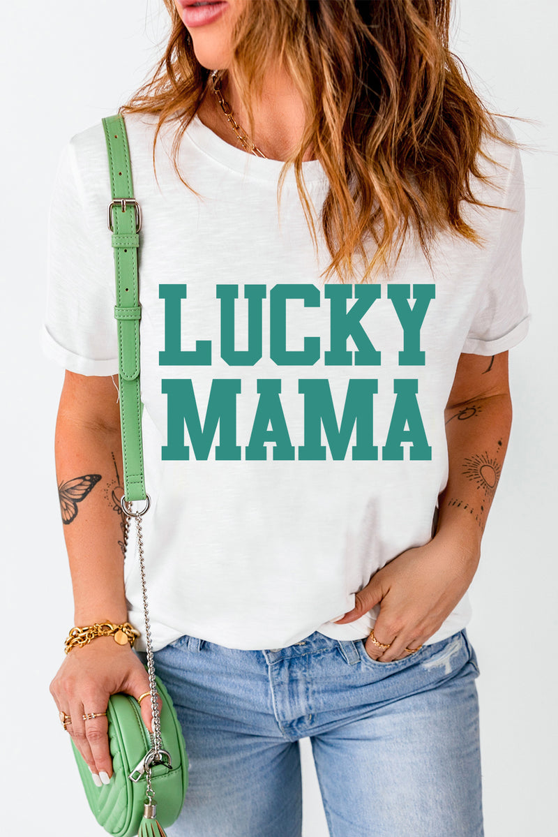 Camiseta con cuello redondo y gráfico LUCKY MAMA