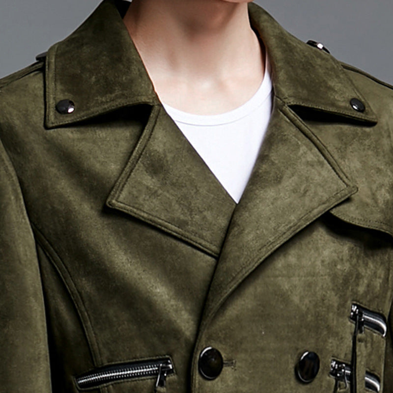 Double Breasted Suede slim-fit Trench Coat men