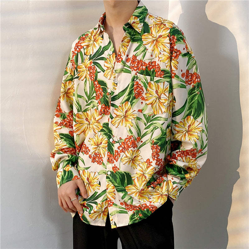 Camisa casual floral de manga larga para hombre.