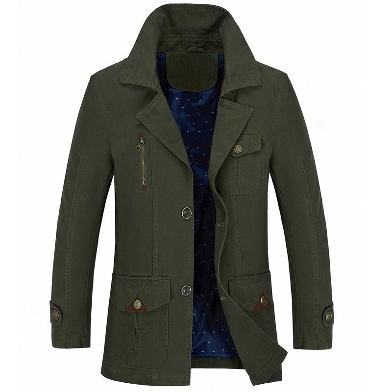 Men's Cotton Casual Mid-Length Trench Coat