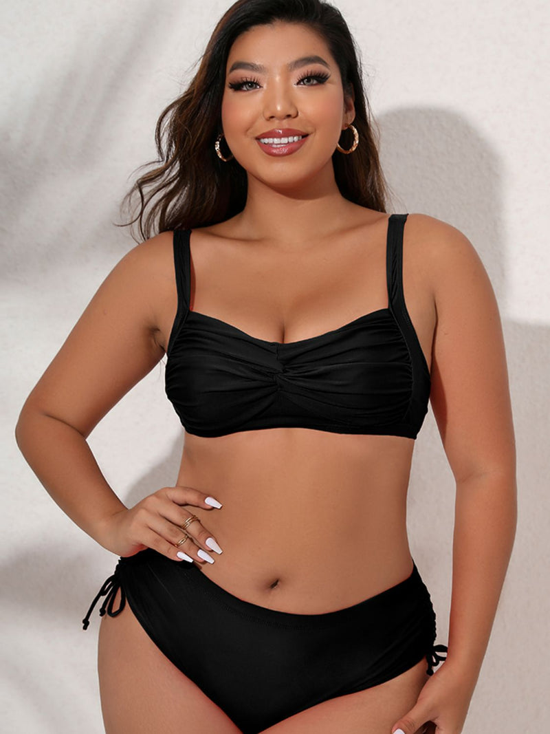 Plus Size Twist Front Tied Bikini Set