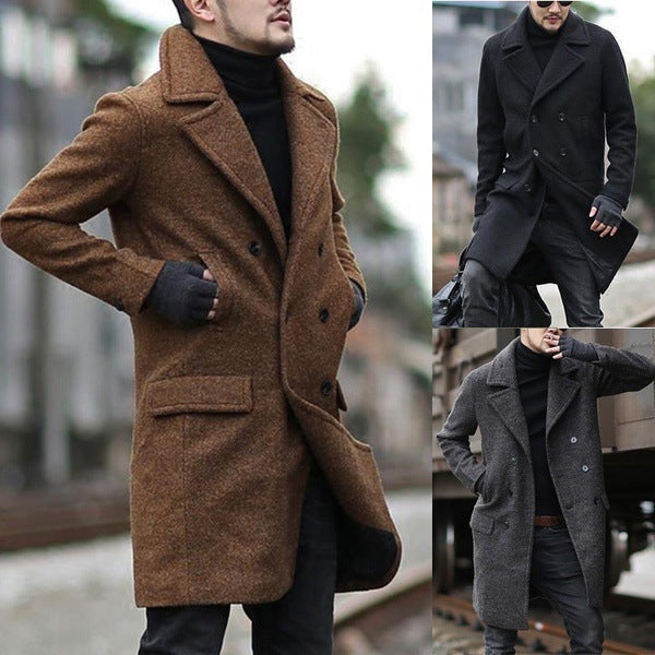 Men's lapel woolen trench coat
