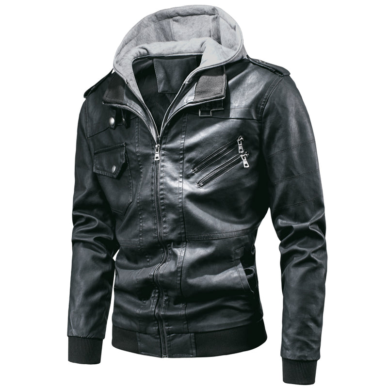 Detachable hooded PU Leather jacket