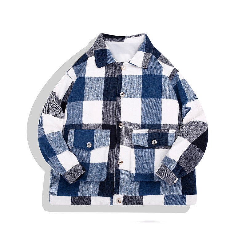 Men's Autumn And Winter Warm Plaid Wool Loose Jacket