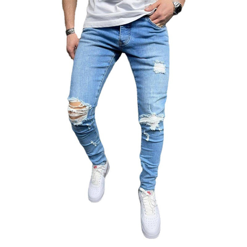 European And American Men Old Tight-Fitting Casual Denim Trousers