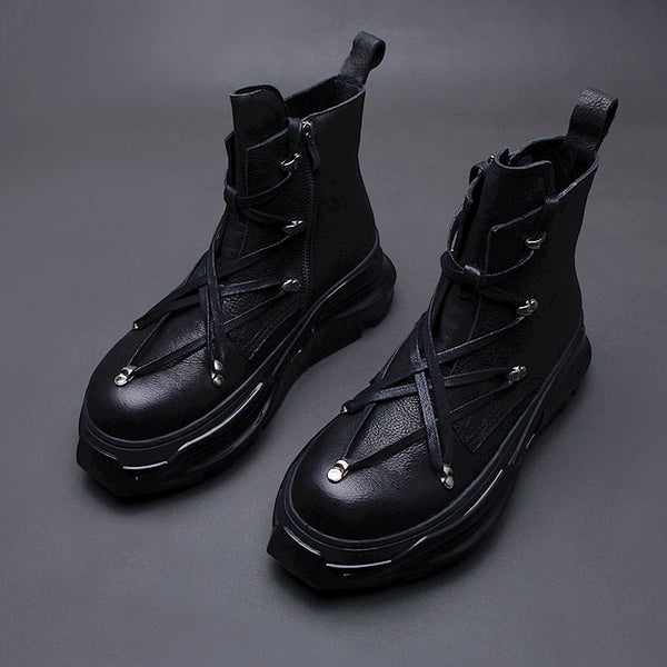 Side Zipper Genuine Leather High-top Men's boots