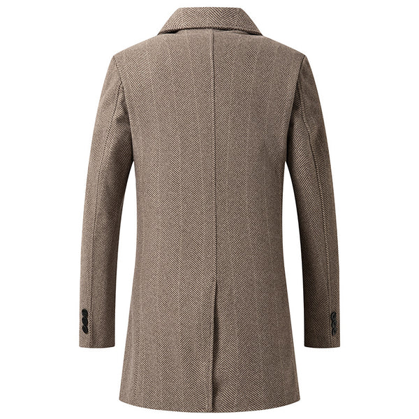 Men's Check Pattern Mid Length Woolen Coat