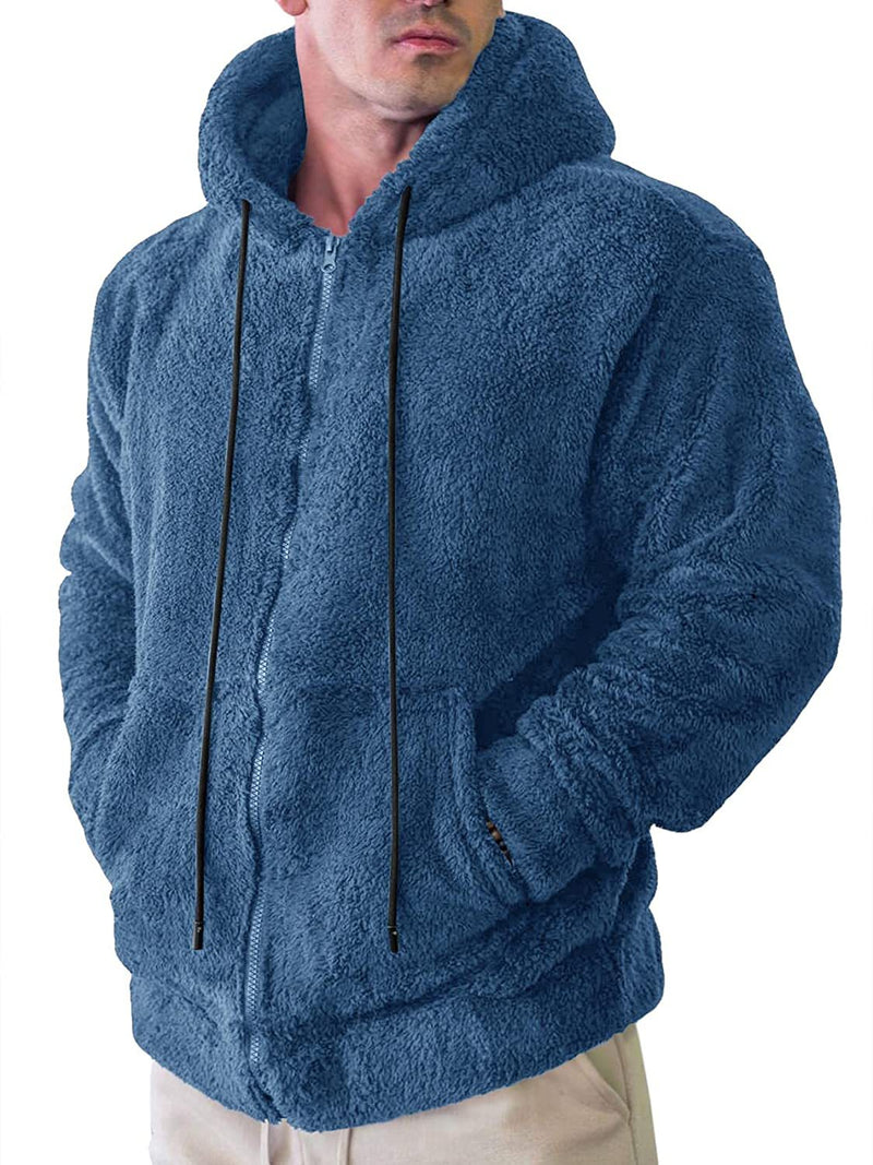 Men's Plush Cardigan Hooded Jacket