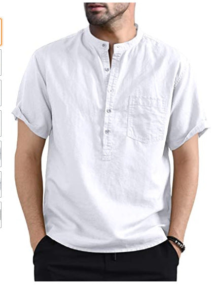 Cotton Linen Shirt Men's Solid Color Pocket summer shirt