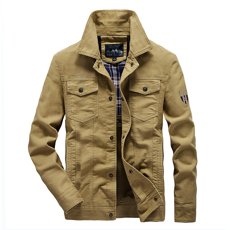 New Men's Cotton Lapel Multi-pocket Work Jacket