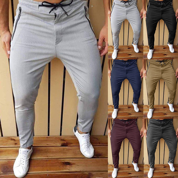 Nuevos pantalones casuales para hombre con cremallera y cordón para hombre