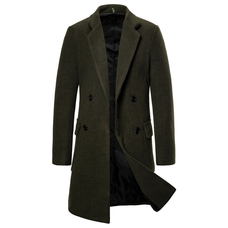 Double-breasted casual woolen trench coat