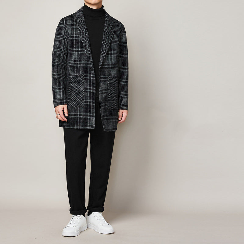 Men's Check Woolen Coat Thick Handmade Double-Sided Woolen Coat