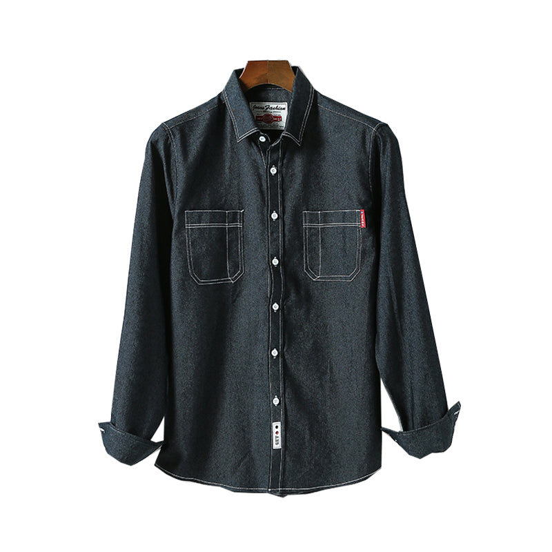 Men's Korean Casual Solid Color Slim Long-sleeved Denim Shirt