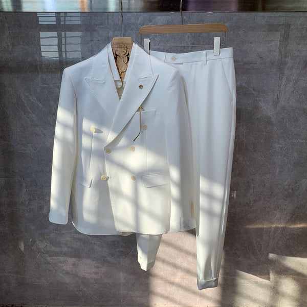 British Style White Double-breasted Blazer for men