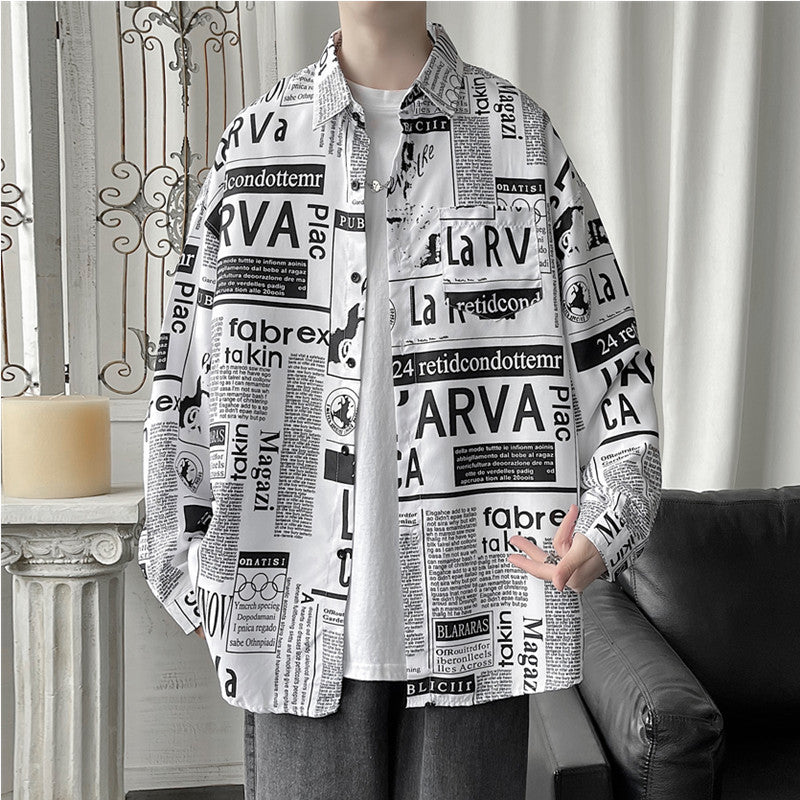 Camisa de manga larga informal holgada estampada para hombre