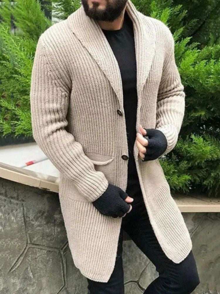 Long Sleeve Padded Cardigan Lapel Long Sweater Coat