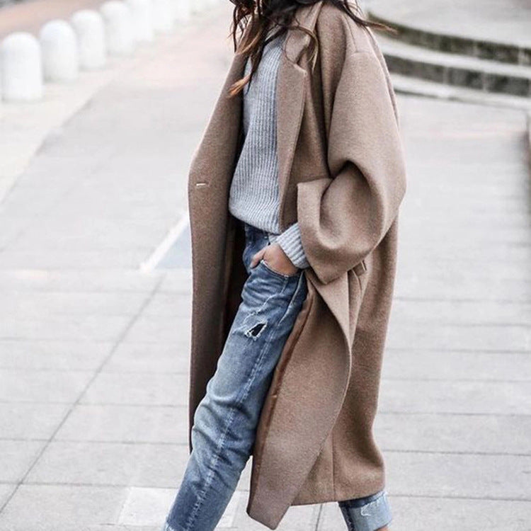 Single Breasted Lapel Woolen Coat