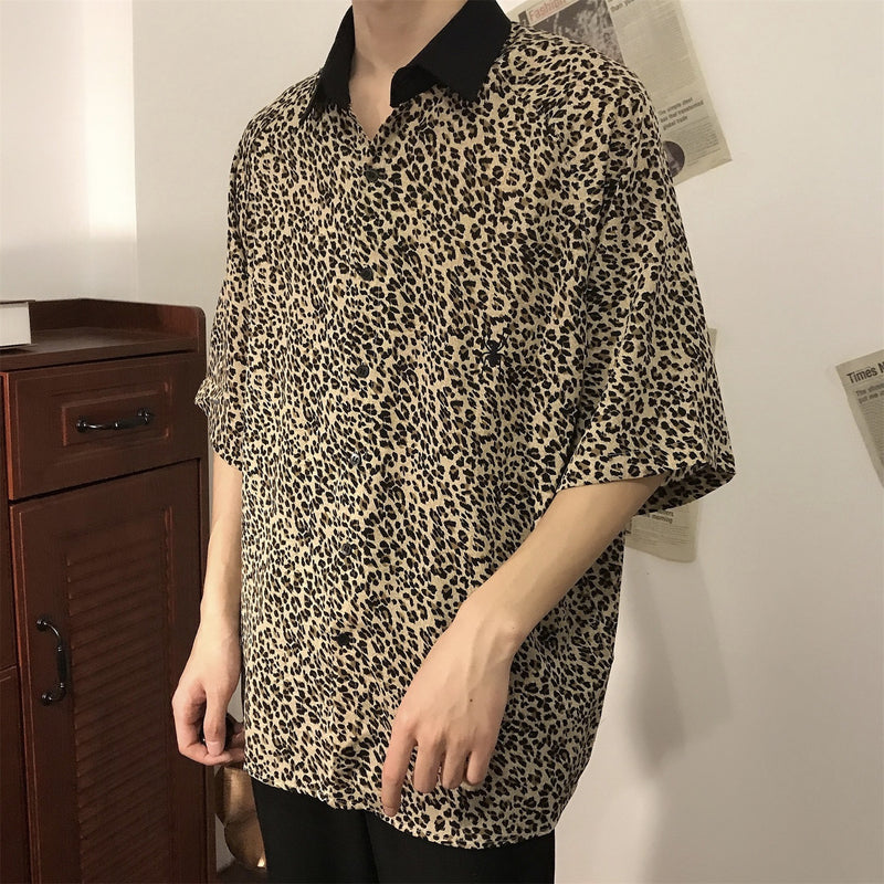Leopard Five-Point Sleeve Chiffon Shirt