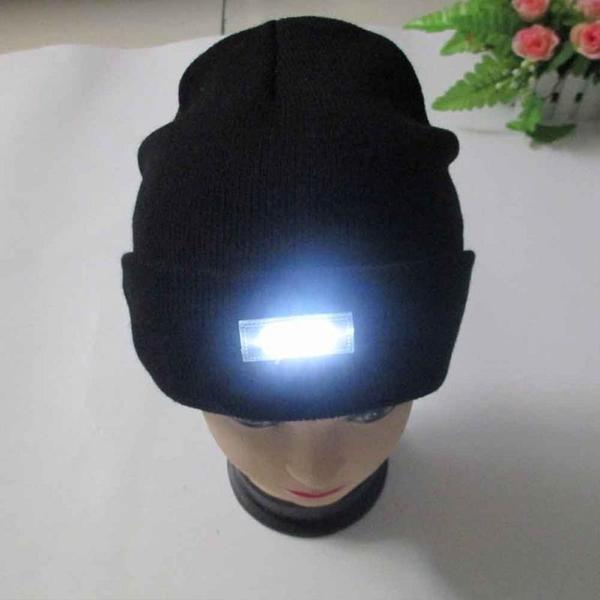 LED Headlamp Glowing Knit Warm Hat With A Flashlight For Camping Night Climbing