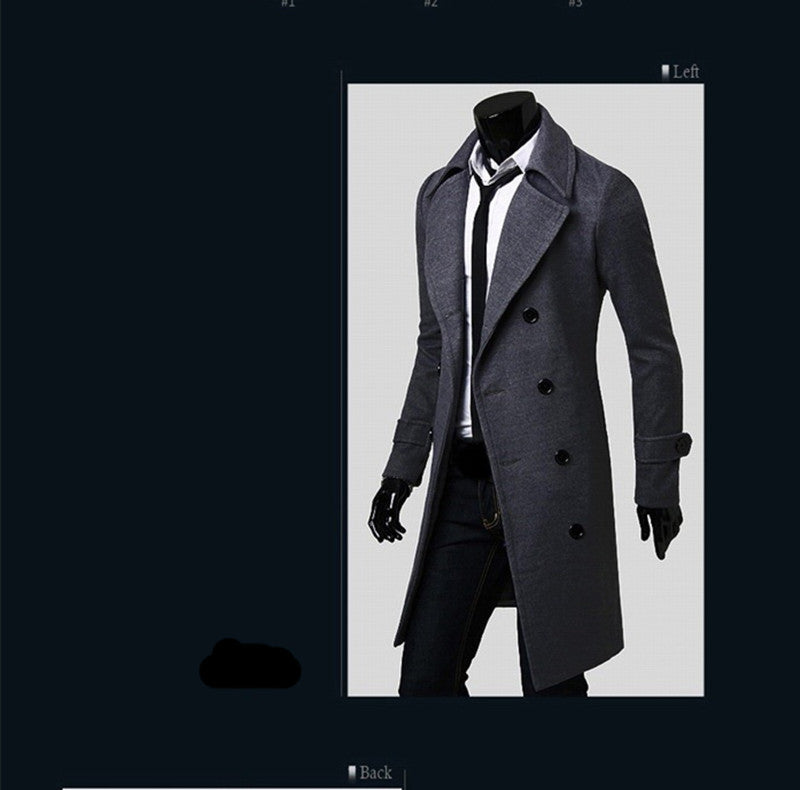 Woolen Double-Breasted Trench Coat for men