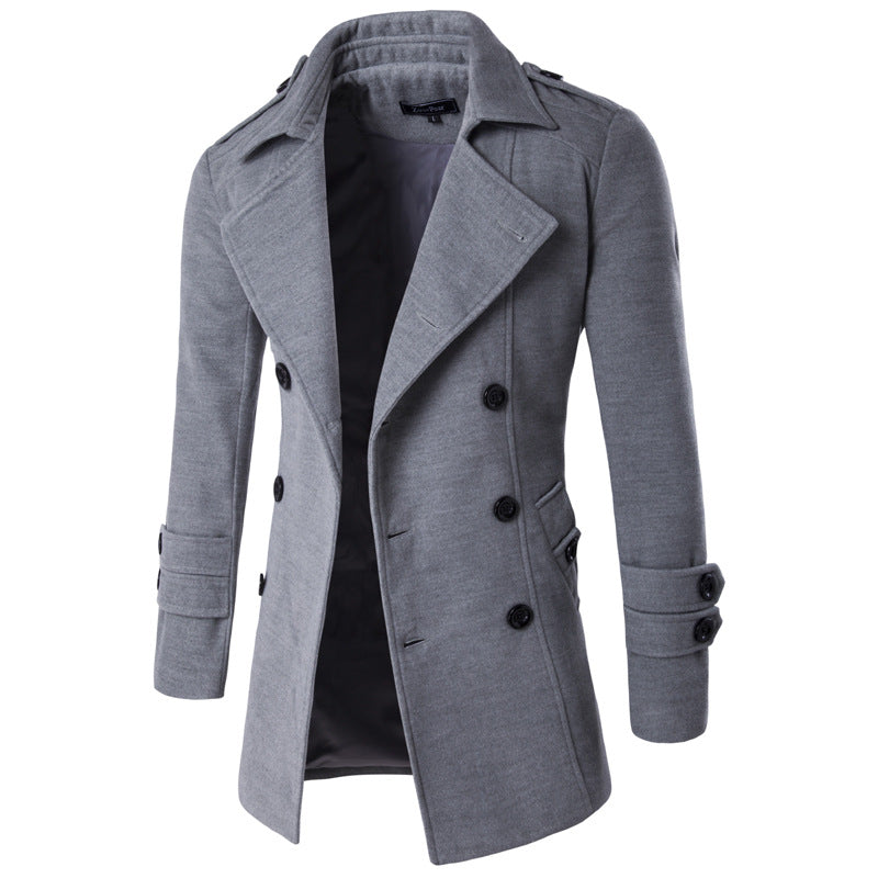 Men's Casual Long-sleeved mid length trench Coat