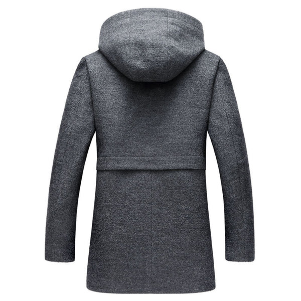 Abrigo de lana de otoño e invierno, cortavientos con capucha de longitud media para hombre