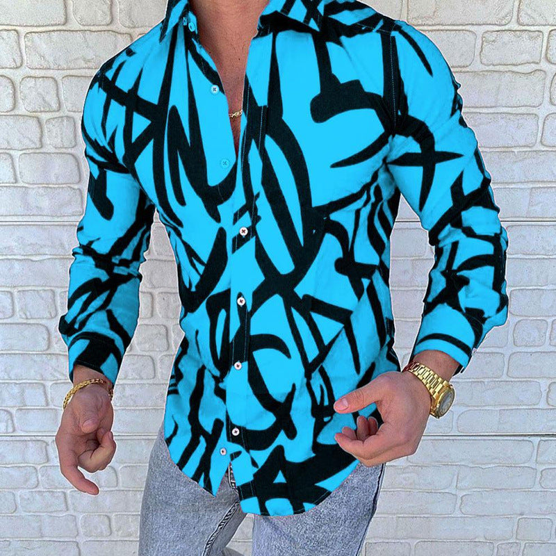 Men's Beach Print Casual Loose Long Sleeve shirt